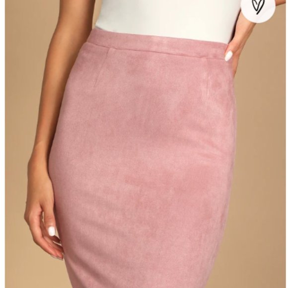 Lulus Blush Pencil Skirt Vegan Suede - Picture 4 of 4